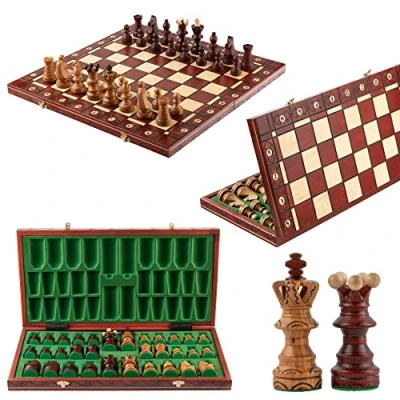 Afbeelding van Master of Chess Houten schaakbord &quot;Ambassador Deluxe Cherry&quot;, 54 cm, handgemaakt, opvouwbaar, groot schaakspel voor kinderen en volwassenen