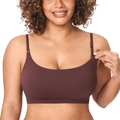 Afbeelding van MOMANDA Borstvoedingsbeha zonder beugel voor dames, naadloos, geribbeld, sport, zwangerschap, borstvoeding, comfortabelere slaap, Hazelnoot