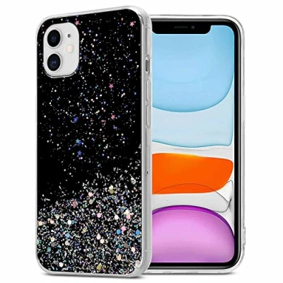 Afbeelding van Cadorabo Hoesje geschikt voor Apple iPhone 11 PRO MAX in Zwart met Glitter Beschermhoes van flexibel TPU silicone fonkelende glitters Case Cover Etui