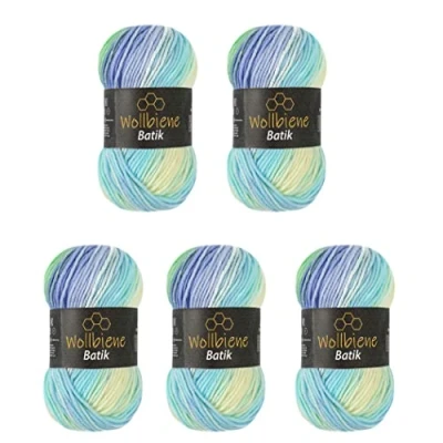 Afbeelding van Wollbiene 5 bollen Batik wol 100 g 500 Met kleurverloop Multicolour 5010 Aqua groen)