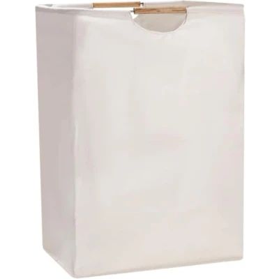 Afbeelding van LEAZZLE opvouwbare wasmand van gevlochten Oxford stof, wit, 40 x 60 30 cm, met handvat, grote voor slaapkamer, badkamer, slaapzaal, reizen