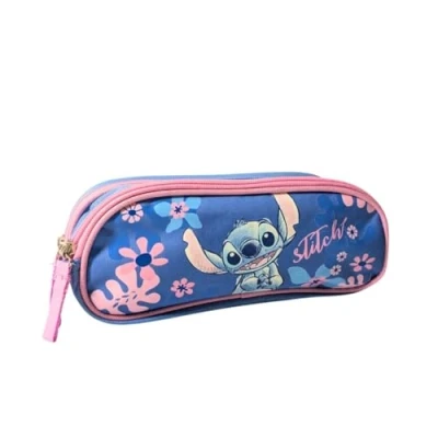 Afbeelding van mybagstory Stitch schooltas dubbel vak 22,5 x 9,5 7,3 cm ritssluiting etui voor meisjes basisschool cadeau idee