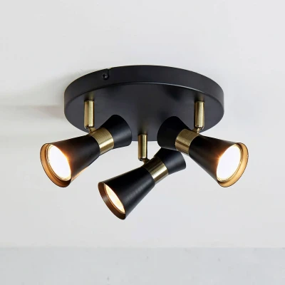 Afbeelding van Plafondlamp folie, 3 lamps, zwart/messing