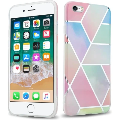 Afbeelding van Cadorabo Hoesje geschikt voor Apple iPhone 6 / 6S in Regenboog Marmer No. 11 Beschermhoes gemaakt van TPU siliconen Case Cover met mozaïek motief