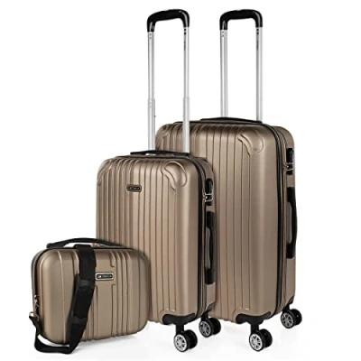 Afbeelding van ITACA Set reiskoffers van ABS met 4 wielen, stevig en lichtgewicht, handvat vergrendeling, cabinekoffer voor handbagage, medium grote koffer, beautycase T71500, Champagne