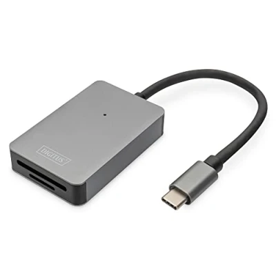 Afbeelding van DIGITUS USB C kaartlezer, 2 poorten, UHS II SD4/TF4.0 300 Mbps, Plug &amp; Play, SDXC, SDHC, SD, Micro Space Grey