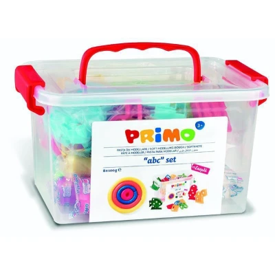 Afbeelding van PRIMO Schoolbox met 8 kleuren klei Alfabet