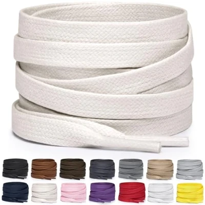 Afbeelding van Miscly Lacets Plats en Coton Ciré pour Bottes, Baskets et Chaussures Disponibles Plusieurs Longueurs Couleurs (Blanc Cassé, 91 cm)