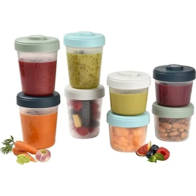 Afbeelding van BÉABA, Set van 8 opbergclips, stapelbare en in elkaar grijpende potten, 100% luchtdicht, schaalverdeling, markeringszone, invriezen, opslag moedermelk (4 x 150 ml + 4 250 ml)