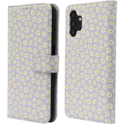 Afbeelding van iMoshion Hoesje Geschikt voor Samsung Galaxy A13 (5G) Met Pasjeshouder Design Bookcase smartphone Paars / White Daisy