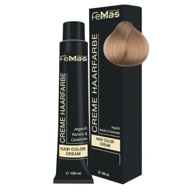 Image de FemMas Teinture Pour cheveux de qualité professionnelle 100 ml Enrichie à l’huile d&#039;argan nourrissante, kératine et céramides une coloration ou teinte permanente Blond