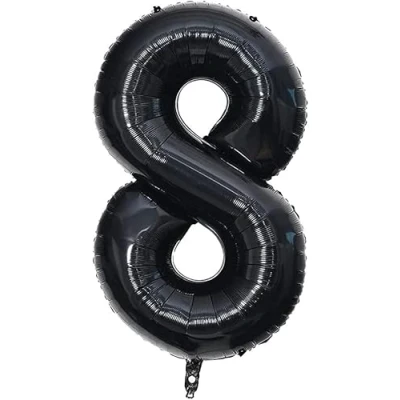 Afbeelding van ballon verjaardag 8 jaar zwart 101 cm cijfer decoratie feestdecoratie vliegt dankzij het helium