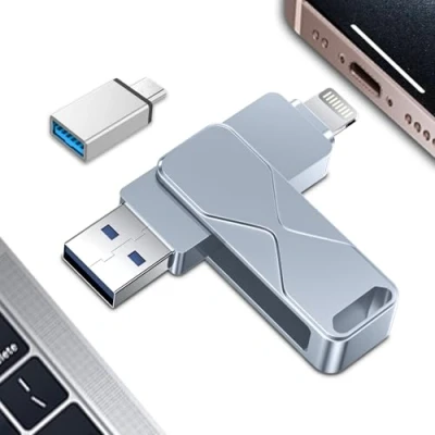 Afbeelding van USB stick voor iPhone, iPad, iOS, Macbook, Android, PC (grijs, 256 GB)