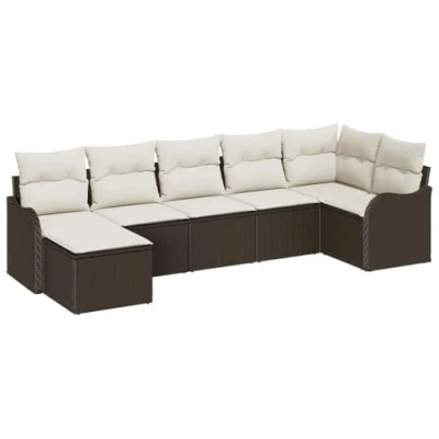 Afbeelding van vidaXL 7 delige Tuin Sofa Set met Kussens Bruin Poly Rattan, 2 zits Opbergruimte &amp; Rattan