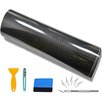 Afbeelding van CompraFun Covering Carbon autofolie, 6D, zelfklevend, 30 x 300 cm, carbonfolie voor auto, motorfiets, fiets koolstofvezel met gereedschap