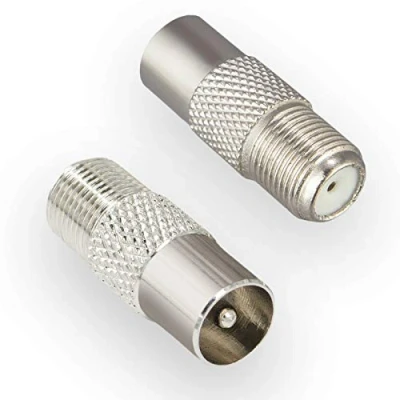 Afbeelding van HB DIGITAL 1 x satellietantenne adapter: F stekker (DVB S/S2 satelliet, vrouwelijk) naar IEC C kabeltelevisie, DVB T2 terrestrische stekker, mannelijk) coaxiale tv vernikkeld