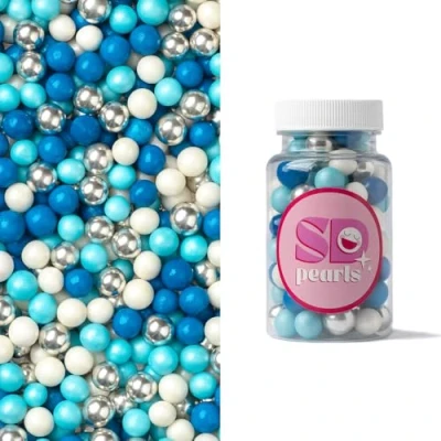 Afbeelding van SD Pearls Mélange de sucres et perles multicolores comestibles pour gâteaux, muffins cupcakes (mélange « blanc/bleu clair », 90 g)