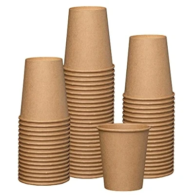 Afbeelding van 100 warme koffiekopjes van kraftpapier, ongebleekt, 240 ml