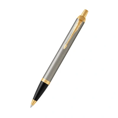 Image de PARKER IM Stylo bille, métal brossé, recharge bleue pointe moyenne, Coffret cadeau