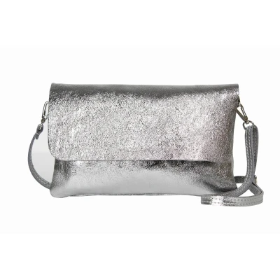Afbeelding van AmbraModa GLX11 Crossbodytas, Clutch, telefoontas van echt leer met afneembaar en verstelbare schouderriem, passend voor mobiele telefoons tablets tot 7 inch. Metallicgrijs