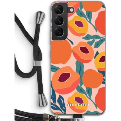 Afbeelding van Case Company® hoesje met Koord geschikt voor Samsung Galaxy S22 Perzik Telefoonhoesje Zwart Bescherming aan alle Kanten en Over de Schermrand