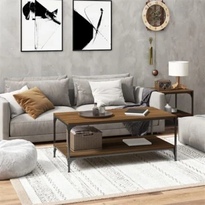 Afbeelding van Salontafel 80x50x40 cm bewerkt hout bruin eikenkleur