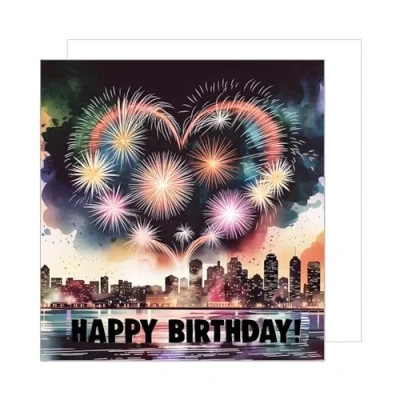 Afbeelding van Edition Seidel GQ360 SW025 Carte d&#039;anniversaire carrée de qualité supérieure avec enveloppe pour homme, femme, petite amie, petit ami, feu d&#039;artifice