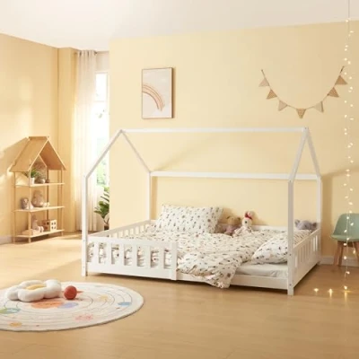 Afbeelding van Kinderbed Hesel huisbed met uitvalbeveiliging 120x200 cm wit [en.casa]