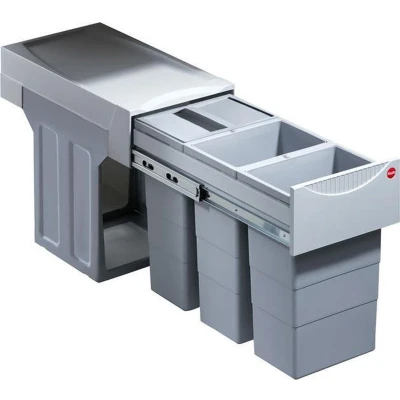 Afbeelding van Hailo Tandem Inbouw Prullenbak 30 Liter Inhoud (3 x 10) Met 3 Compartimenten Grijs