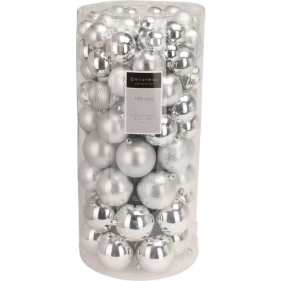Afbeelding van Niceey Kerstballen 100 Stuks Kerstballenset Kunststof Kerstversiering Kerstdecoratie Zilver