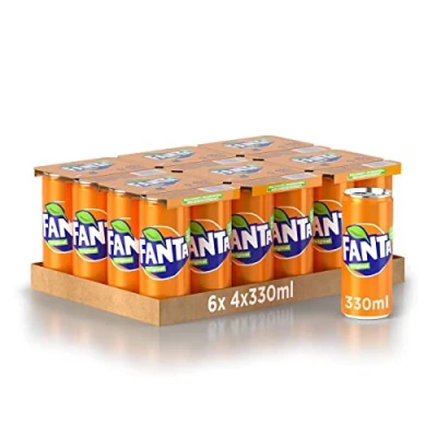 Afbeelding van Fanta Original Gusto di Orange 24 blikjes à 330 ml met Italiaans sinaasappelsap, zonder toevoeging van conserveringsmiddelen, 100% recyclebaar, verfrissende smaak, koolzuurhoudende drank