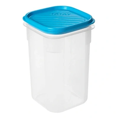 Afbeelding van TATAY Levensmiddelenbox, luchtdicht, inhoud 1 liter, flexibel drukdeksel, BPA vrij, magnetron en vaatwasmachinebestendig, blauw. Afmetingen: 10 x 16,5 cm