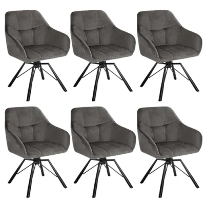 Afbeelding van WOLTU 360 draaibare stoel, set van 6, eetkamerstoelen, Scandinavische keukenstoel, eetkamerstoel, fluweel, gevoerde zitting, metalen poten, donkergrijs, BH365dgr 6