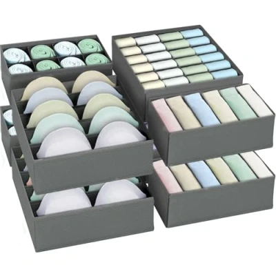 Afbeelding van MWZEAUL Opvouwbare ondergoedopslag, 8 stuks stoffen lade organizer, opbergdozen voor kledingkast, beha&#039;s, slipjes, sokken, stropdassen, grijs