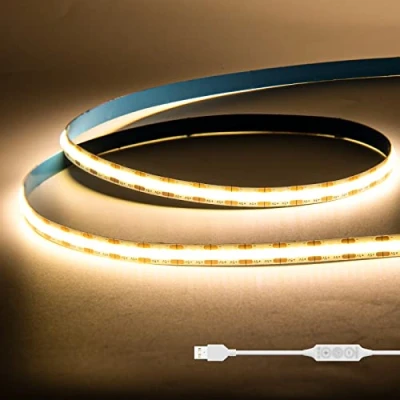Afbeelding van GINGSOW Ledstrip, COB, USB, 5 V, warmwit, 3000 K, 1 m, 320 leds, flexibel, dimbaar, CRI80+ led tv achtergrondverlichting, voor keuken, huis.