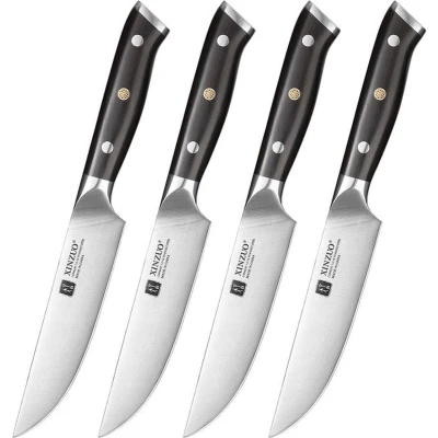 Afbeelding van Xinzuo set van 4 Steakmessen B13S Series gemaakt hoogwaardig Duits RVS Ebbenhouten handvaten Duurzaam en vlijmscherp