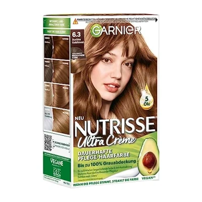 Afbeelding van Garnier Nutrisse Crème haarkleur Donkerblond goud 63 permanente (3 voedende oliën) 3 x 1 stuk