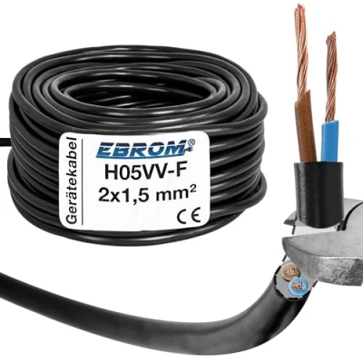 Afbeelding van LED ronde kabel zwart H05VV F 2x1,5 mm² selecteerbaar 10, 15, 20, 25, 30, 35, 40, 45, 50, 55, 60 m enz. tot 100 in stappen van 5