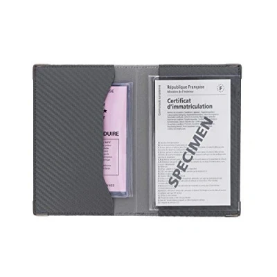 Image de COLORPOP Porte Papiers Véhicule Finition Carbone Coloris Gris Anthracite + Étui Transparent pour Carte Grise