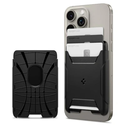 Afbeelding van Spigen Rugged Armor 2 MagFit Kaarthouder Compatibel met MagSafe Magnetische Portemonnee voor 3 Pasjes Mat Zwart