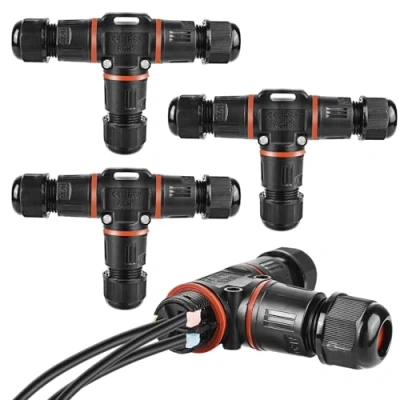 Afbeelding van 3 stuks polige waterdichte kabelverbinders, IP68, weg aansluitdoos voor kabel met een diameter van tot 12 mm, buitenaansluitdoos, zwart