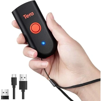 Afbeelding van Tera Mini barcodelezer, bluetooth5.0, draadloos, met USB (3 in 1), draagbaar, 1D, 2D, handdouche, QR codescanner, voor smartphone, display, compatibel iOS Android Windows, model 1100 2D New