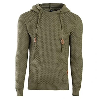 Afbeelding van Genfien Casual trui met capuchon voor heren, grof gebreide lange mouwen, jacquard, geruit, schoorsteenkraag, Groen