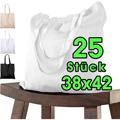 Afbeelding van ELES VIDA 25 stuks katoenen tassen, 38 x 42 cm, onbedrukt, lange handgrepen, stoffen tas, draagtas, schoudertas, jute Oeko Tex® gecertificeerd, boodschappentas, canvas tas
