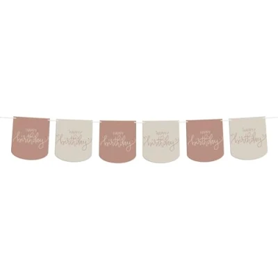 Afbeelding van Folat Crème rose vlaggenlijn happy birthday 6 meter diy