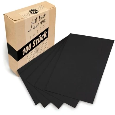 Afbeelding van Japun Blanco ansichtkaarten, set papieren kaarten (100 stuks) om zelf te ontwerpen, labelen of af drukken 300 g/m² DIN A6 105 x 148 mm zwart