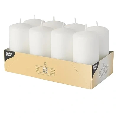 Afbeelding van Conpax candles Stompkaarsen/zuilkaarsen set van 8x fris wit D5 x H10 cm 16 branduren