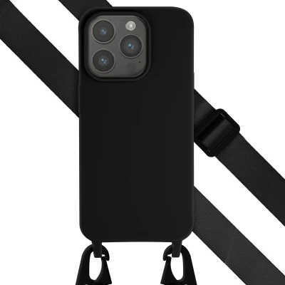 Afbeelding van Selencia hoesje Geschikt voor iPhone 15 Pro met koord Siliconen design afneembaar Zwart / Irregular Check Black
