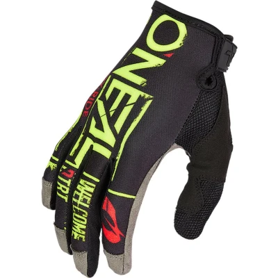 Afbeelding van O&#039;NEAL Mayhem Glove Attack V.23, fiets en motorfietshandschoenen, MX MTB DH FR, duurzame flexibele geventileerde materialen, voor volwassenen, zwart, neongeel, maat L