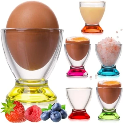 Afbeelding van PLATINUX Set van 6 kleurrijke eierdopjes glas (6 stuks) eierhouder voor ontbijt eierbeker brunch